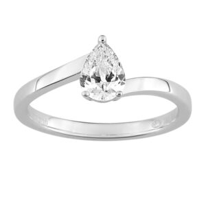 Bague solitaire poire Or Blanc diamant synthétique 0,50 ct